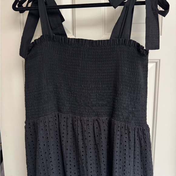 Black Smocked Eyelet Midi Dress - Picture 4 of 6